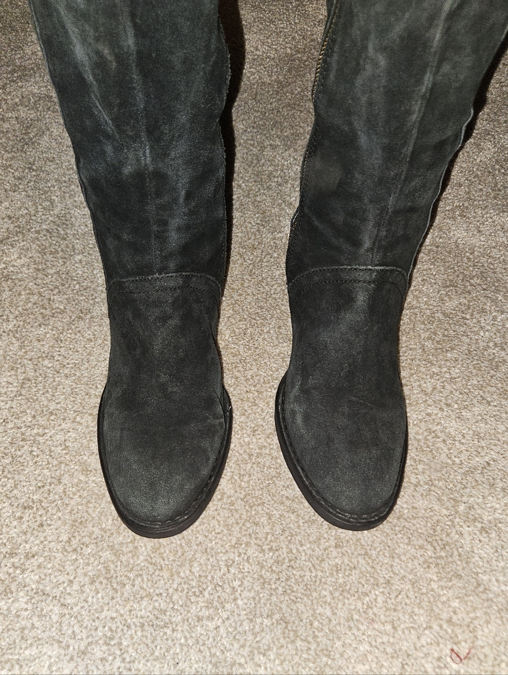 Born Fanner Black Suede Knee-High Ridding Boots Dual Zip Heeled Size 8 - Picture 13 of 15